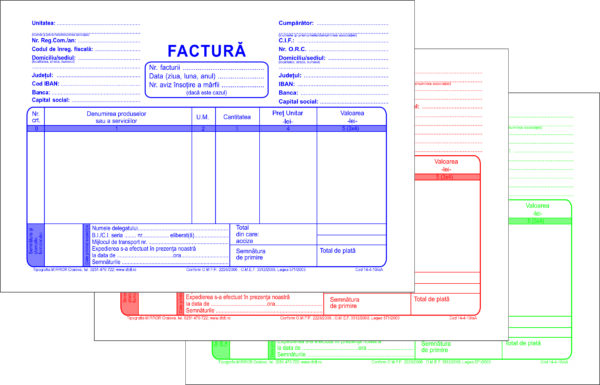 Factura (fara tva) A5 – 3exemplare * 50 seturi; hartie autocopiativa