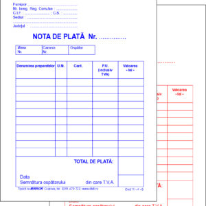 Nota plata A6 – 2exemplare * 50 seturi; hartie autocopiativa