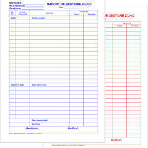 Raport gestiune zilnic A4 – 2exemplare * 50 seturi; hartie autocopiativa