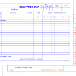 Registru casa A4 – 2exemplare * 50 seturi; hartie autocopiativa